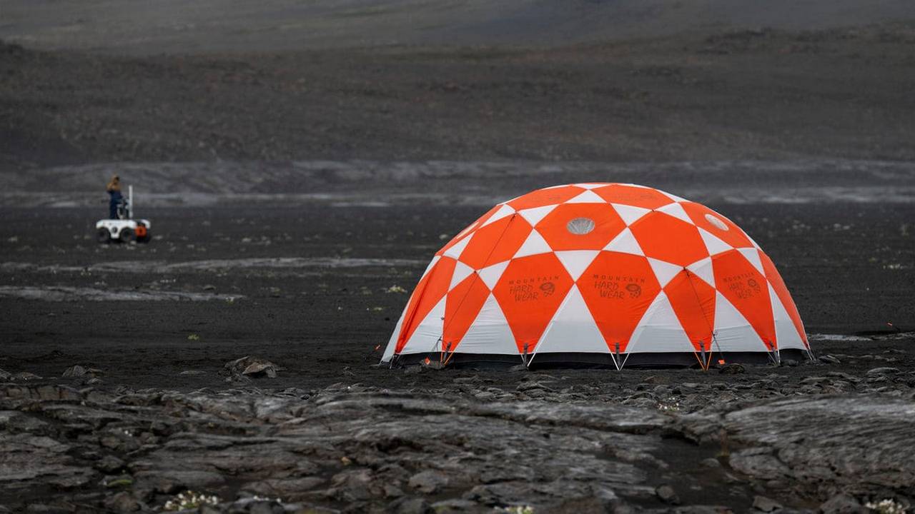 NASA base at the Lambahraun lava field in Iceland. Image Credit: Halldor Kolbeins/ AFP