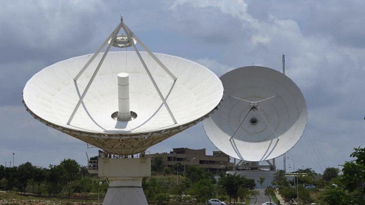 Two of three antennae in Byalalu, Karnataka that make up the Indian Deep Space Network