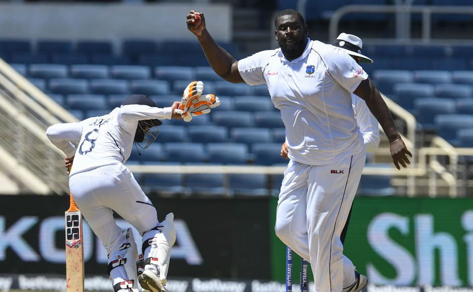 Rahkeem Cornwall had a good outing in the first innings. He bowled 41 overs for 105 runs and grabbed three wickets, including two on Day 2 - that of Ravindra Jadeja and Mohammed Shami. AFP Rahkeem Cornwall had a good outing in the first innings. He bowled 41 overs for 105 runs and grabbed three wickets, including two on Day 2 - that of Ravindra Jadeja and Mohammed Shami. AFP
