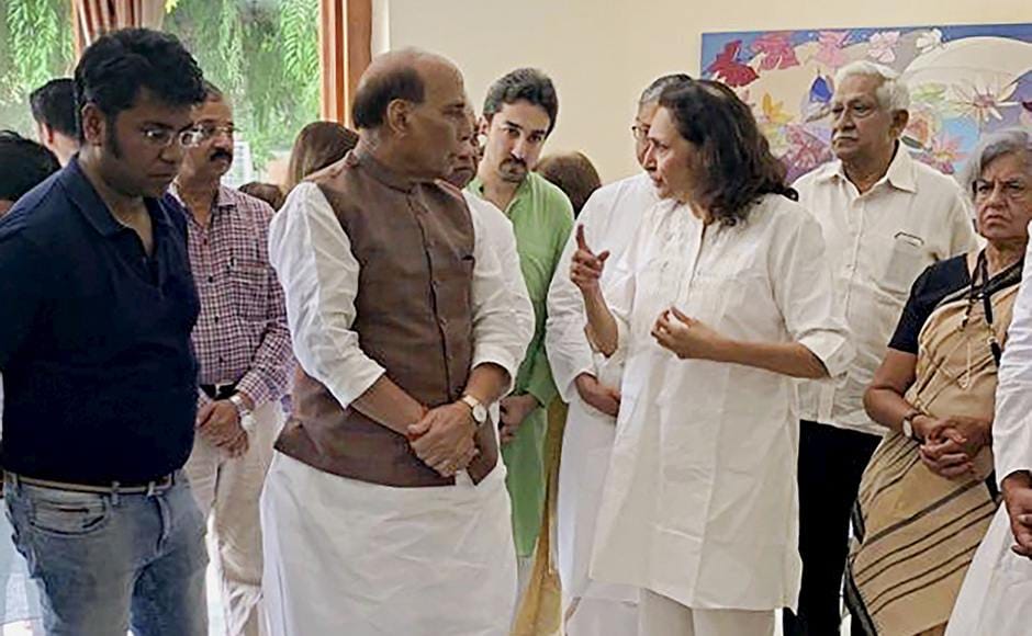 Jethmalani had served as Union minister in the United Front and BJP-led NDA governments. In this picture, defence minister Rajnath Singh is seen interacting with his family members after paying his last respects. PTI Jethmalani had served as Union minister in the United Front and BJP-led NDA governments. In this picture, defence minister Rajnath Singh is seen interacting with his family members after paying his last respects. PTI