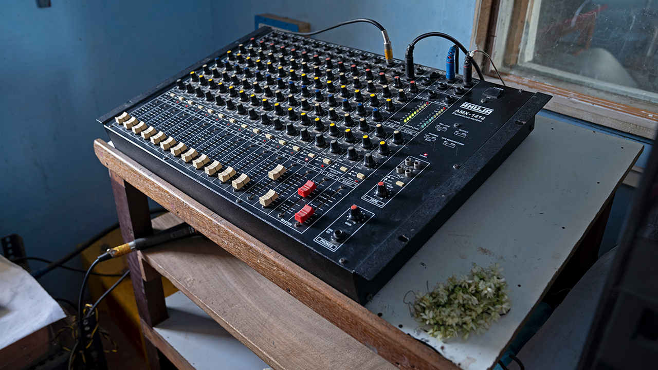 An audio mixer at the community radio station. image credit: Kartik Chandramouli/Mongabay.
