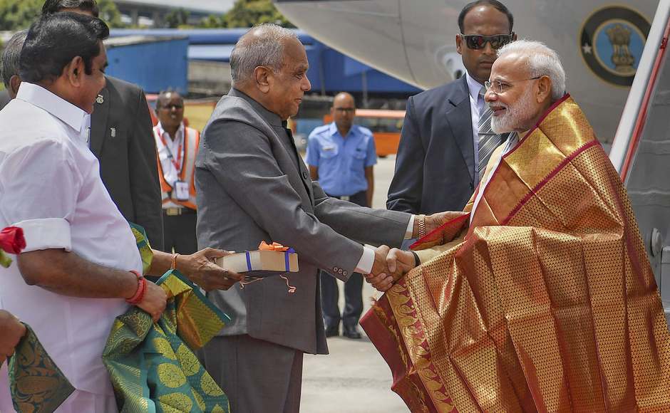 While Modi flew to Mamallapuram in a chopper, Xi travelled by road from Chennai in a specially flown-in Hongqi, a luxury Chinese car. Seen here is Narendra Modi being welcomed by Tamil Nadu Governor Banwarilal Purohit and Tamil Nadu Chief Minister Edappadi K Palaniswami on his arrival in Chennai on Friday. PTI While Modi flew to Mamallapuram in a chopper, Xi travelled by road from Chennai in a specially flown-in Hongqi, a luxury Chinese car. Seen here is Narendra Modi being welcomed by Tamil Nadu Governor Banwarilal Purohit and Tamil Nadu Chief Minister Edappadi K Palaniswami on his arrival in Chennai on Friday. PTI