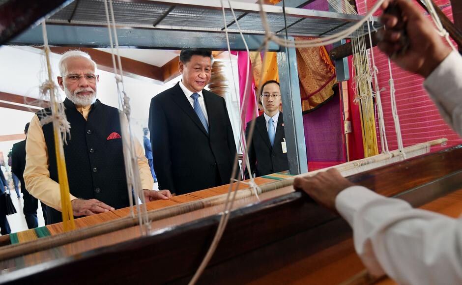 Modi had around five-and-half hours of one-on-one talks with Chinese President Xi Jinping on 11 and 12 October. Modi and Xi were at an exhibition of artefacts and handloom at Taj Fisherman's Cove hotel in Kovalam. PTI Modi had around five-and-half hours of one-on-one talks with Chinese President Xi Jinping on 11 and 12 October. Modi and Xi were at an exhibition of artefacts and handloom at Taj Fisherman's Cove hotel in Kovalam. PTI