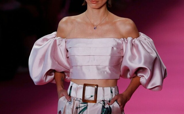 Patbo's Summer 2020 collection at the show boasted of a mix of outfits including pantaloons, long-skirts, flowing dresses and crop tops, ensembles brought together with large, puffed sleeves. The Associated Press/ Nelson Antoine Patbo's Summer 2020 collection at the show boasted of a mix of outfits including pantaloons, long-skirts, flowing dresses and crop tops, ensembles brought together with large, puffed sleeves. The Associated Press/ Nelson Antoine