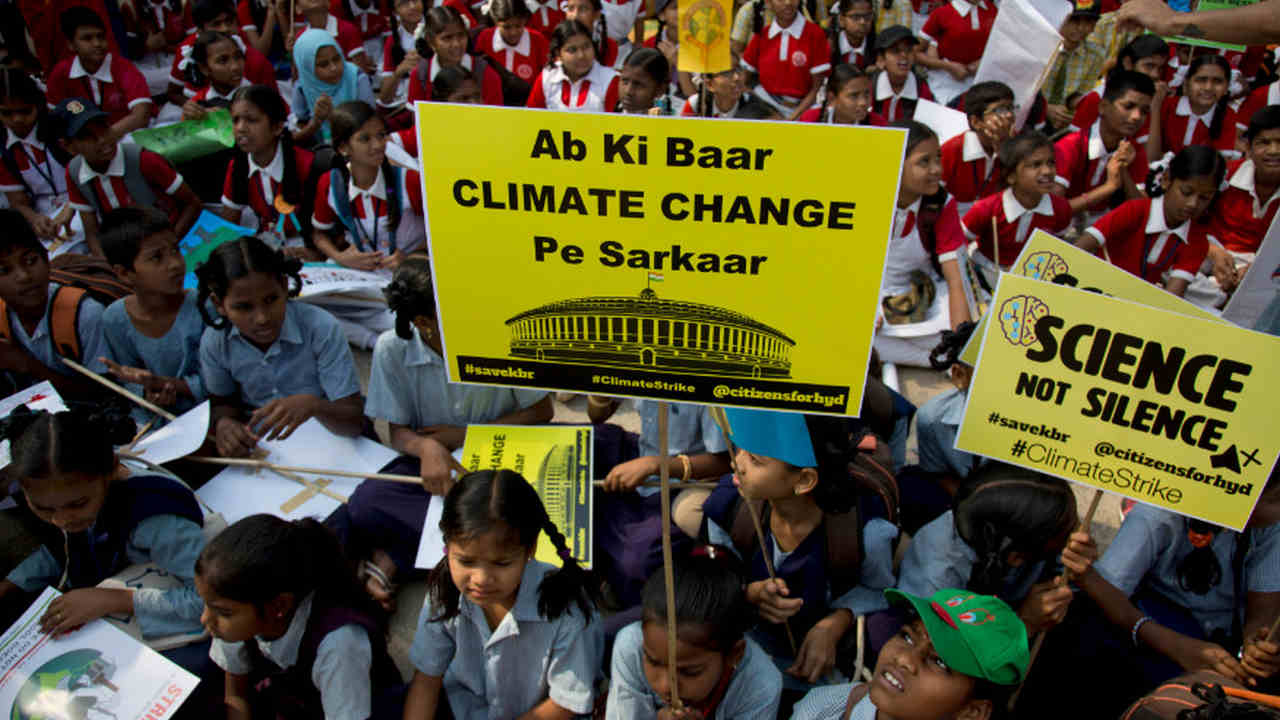 Indian students participate in a climate protest in Hyderabad, India. Image credit: : AP