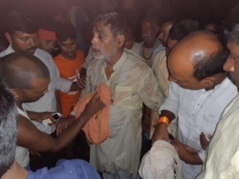 Bihar BJP MP Ram Kripal Yadav falls into river in Patna during visit to flood-hit areas in state Bihar BJP MP Ram Kripal Yadav falls into river in Patna during visit to flood-hit areas in state