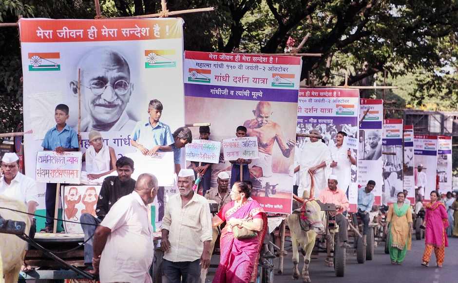 Pune Congress members participate in a march on the eve of the 150th birth anniversary of Mahatma Gandhi in Pune. The Congress will celebrate Mahatma Gandhi's 150th birth anniversary on Wednesday by organising 'padayatras' across the country, with party leader Rahul Gandhi joining the foot march in the national capital. PTI Pune Congress members participate in a march on the eve of the 150th birth anniversary of Mahatma Gandhi in Pune. The Congress will celebrate Mahatma Gandhi's 150th birth anniversary on Wednesday by organising 'padayatras' across the country, with party leader Rahul Gandhi joining the foot march in the national capital. PTI