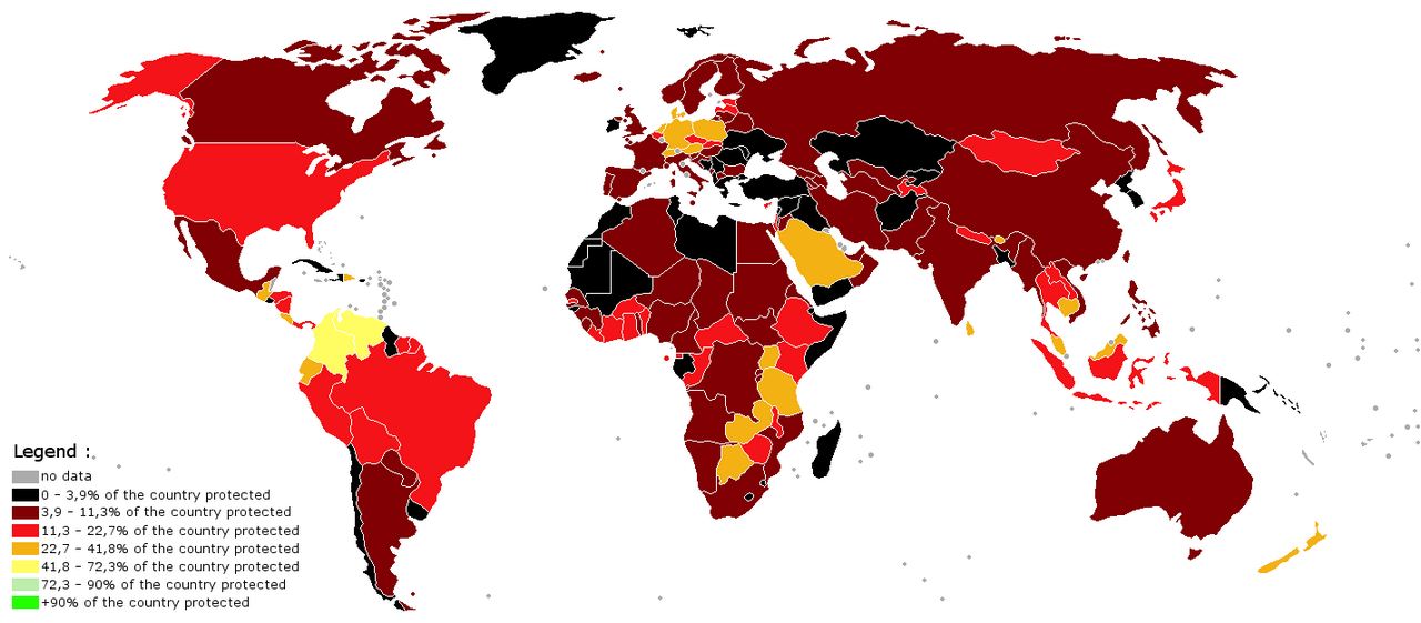 The protected areas around the world. Image credit: Wikipedia
