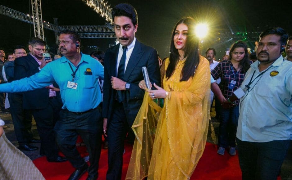 Actors Abhishek Bachchan and Aishwarya Rai Bachchan present at the Gateway of India for the ceremony held in remembrance of the victims. Image courtesy Press Trust of India Actors Abhishek Bachchan and Aishwarya Rai Bachchan present at the Gateway of India for the ceremony held in remembrance of the victims. Image courtesy Press Trust of India