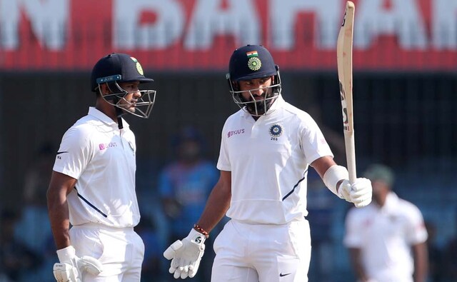 Agarwal scored his first hundred off 183 balls. He was dropped on 32, and then survived again at 86 when an lbw decision was overturned on review. He began the day batting with Cheteshwar Pujara, who managed to cross 50 runs. AP Agarwal scored his first hundred off 183 balls. He was dropped on 32, and then survived again at 86 when an lbw decision was overturned on review. He began the day batting with Cheteshwar Pujara, who managed to cross 50 runs. AP