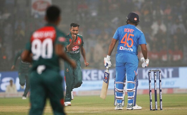 Bangladesh won the toss and asked India to bat first on a 'sticky' wicket at Delhi, which was slow in nature. Rohit Sharma was removed for just 9. Shafiul Islam picked his wicket. AP Bangladesh won the toss and asked India to bat first on a 'sticky' wicket at Delhi, which was slow in nature. Rohit Sharma was removed for just 9. Shafiul Islam picked his wicket. AP