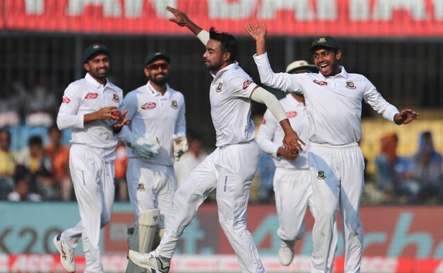 Rohit Sharma who has been in red-hot form in Tests after scoring 2 centuries and one double century in the series against South Africa, was dismissed for 6 off 14 deliveries by Abu Jayed (centre). AP Rohit Sharma who has been in red-hot form in Tests after scoring 2 centuries and one double century in the series against South Africa, was dismissed for 6 off 14 deliveries by Abu Jayed (centre). AP