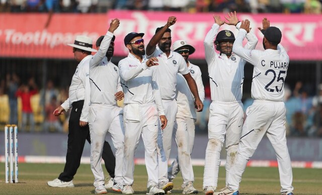 India's Ravichandran Ashwin (centre) and teammates celebrate the dismissal of Bangladesh's Mushfiqur Rahim on Day 3 of the first Test. AP India's Ravichandran Ashwin (centre) and teammates celebrate the dismissal of Bangladesh's Mushfiqur Rahim on Day 3 of the first Test. AP