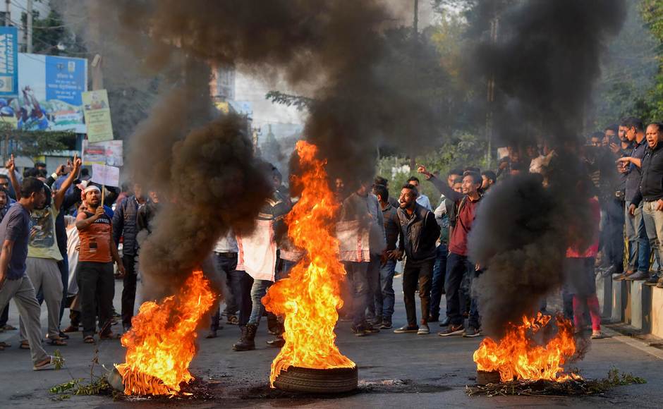 Incidents of tyre burning and vandalism were reported in Meghalaya's capital Shillong, as protesters lobbed Molotov cocktails at a police vehicle damaging it in Mawlai area, East Khasi Hills district deputy commissioner MW Nongbri told PTI. PTI Incidents of tyre burning and vandalism were reported in Meghalaya's capital Shillong, as protesters lobbed Molotov cocktails at a police vehicle damaging it in Mawlai area, East Khasi Hills district deputy commissioner MW Nongbri told PTI. PTI