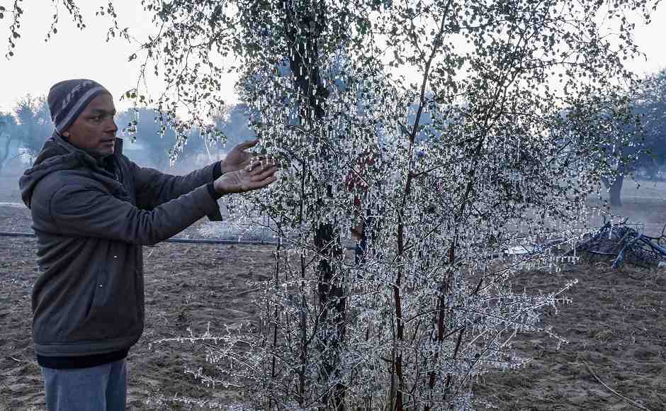 Rajasthan too was gripped by the cold wave, with snow and icicles visible in Sikar district. Sikar and Mount Abu recorded a minimum of minus 1 and minus 1.5 degrees Celsius. The mercury in Leh and Drass in Ladakh plummeted to minus 19.1 degrees Celsius and minus 28.6 degrees Celsius respectively, even as parts of Srinagar’s Dal Lake froze. PTI Rajasthan too was gripped by the cold wave, with snow and icicles visible in Sikar district. Sikar and Mount Abu recorded a minimum of minus 1 and minus 1.5 degrees Celsius. The mercury in Leh and Drass in Ladakh plummeted to minus 19.1 degrees Celsius and minus 28.6 degrees Celsius respectively, even as parts of Srinagar’s Dal Lake froze. PTI