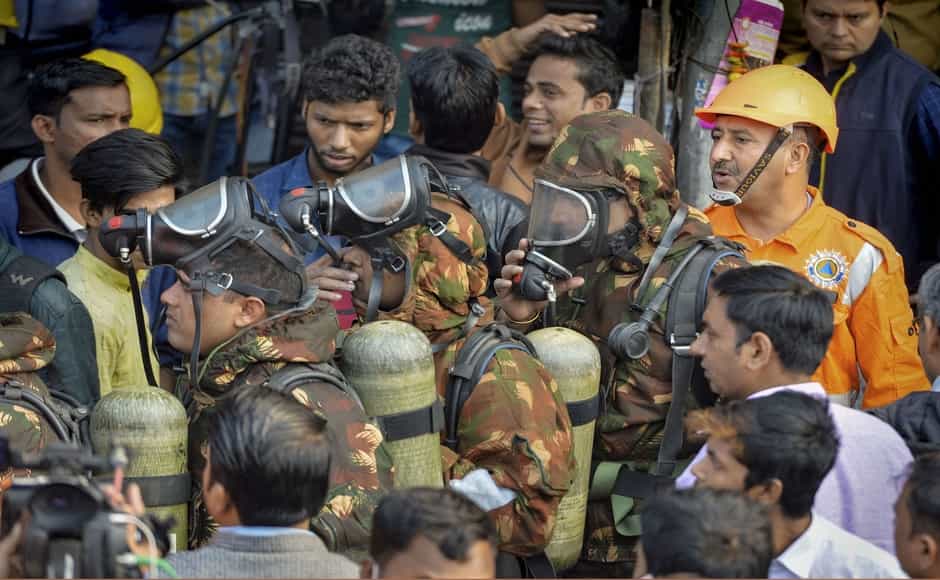 Nearly 150 firemen carried out the rescue operation and pulled out 63 people from the building. While 43 labourers died, two personnel also sustained injuries while carrying out rescue operations, fire officials said. PTI Nearly 150 firemen carried out the rescue operation and pulled out 63 people from the building. While 43 labourers died, two personnel also sustained injuries while carrying out rescue operations, fire officials said. PTI
