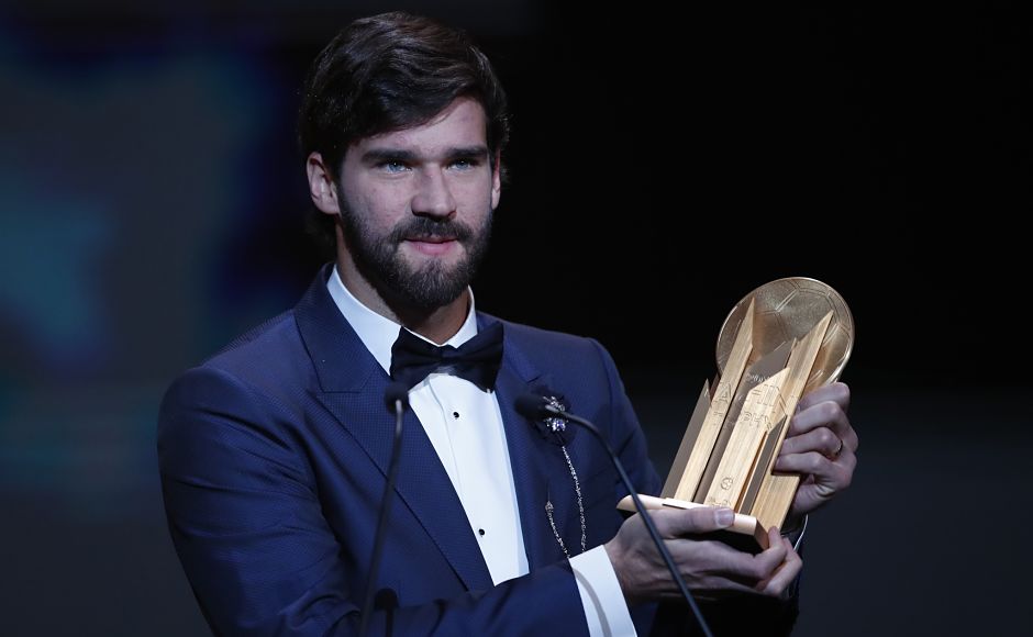 Alisson Becker, one of the four Liverpool players in the top seven for the men’s Ballon d’Or, was awarded the new Yashin trophy for the best male goalkeeper of the year. Runner-up was Marc-André ter Stegen and third was Ederson Morães. The trophy is named after the late Lev Yashin (Yachine) who won the Ballon d'Or in 1963 and remains the only goalkeeper to have won the award. (AP) Alisson Becker, one of the four Liverpool players in the top seven for the men’s Ballon d’Or, was awarded the new Yashin trophy for the best male goalkeeper of the year. Runner-up was Marc-André ter Stegen and third was Ederson Morães. The trophy is named after the late Lev Yashin (Yachine) who won the Ballon d'Or in 1963 and remains the only goalkeeper to have won the award. (AP)