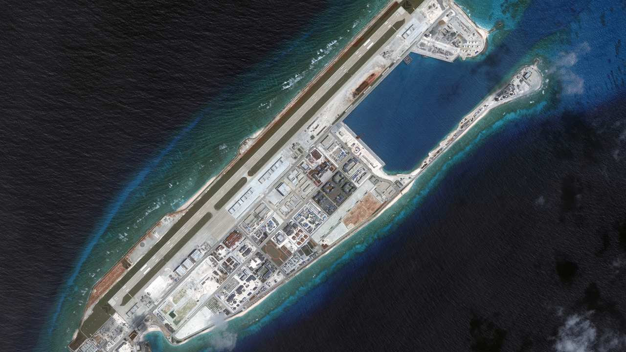 China has been following an aggressive expansion policy. Here, the Fiery Cross Reef, a coral reef, that the country occupied, reclaimed and militarized after they were asked to build a Marine observation station by UNESCO. Image credit: Maxar Technology Inc China has been following an aggressive expansion policy. Here, the Fiery Cross Reef, a coral reef, that the country occupied, reclaimed and militarized after they were asked to build a Marine observation station by UNESCO. Image credit: Maxar Technology Inc