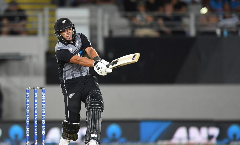 New Zealand's Ross Taylor hits a 6 during his innings of 54 off just 27 balls, helping his side to the total of 203/5 in the first of five T20Is to be played against India. AP New Zealand's Ross Taylor hits a 6 during his innings of 54 off just 27 balls, helping his side to the total of 203/5 in the first of five T20Is to be played against India. AP