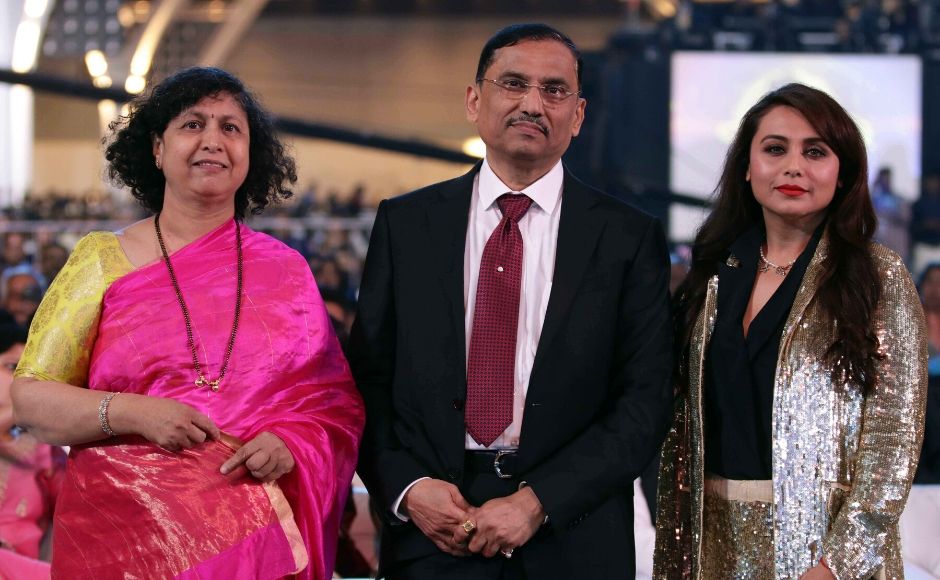 Bollywood actor Rani Mukherjee (right) with the Mumbai Police Commissioner, Sanjay Barve, and his wife who were also in attendance at the event. Photo: Sachin Gokhale/ Firstpost Bollywood actor Rani Mukherjee (right) with the Mumbai Police Commissioner, Sanjay Barve, and his wife who were also in attendance at the event. Photo: Sachin Gokhale/ Firstpost