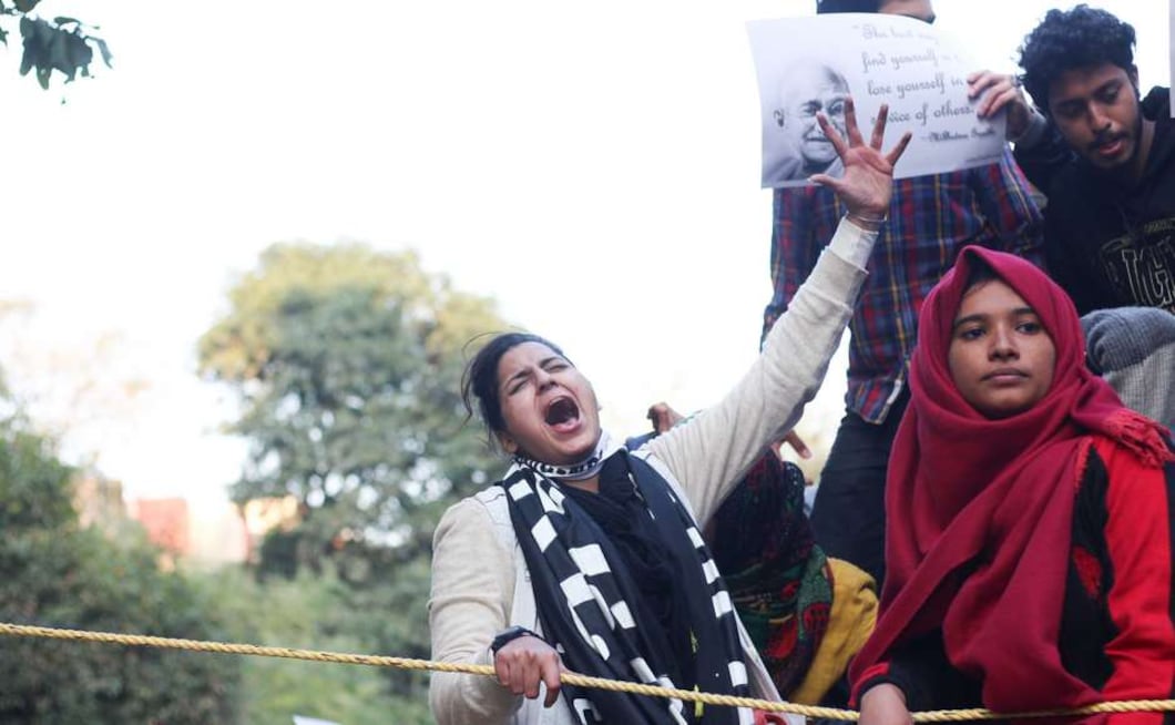 Students also raised slogans during the protests outside the varsity. Mohammad Meharban Students also raised slogans during the protests outside the varsity. Mohammad Meharban