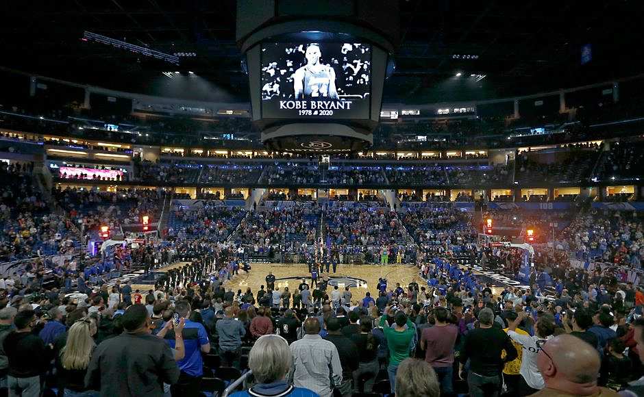 Fans honour the memory of Bryant with a minute's silence before an NBA basketball game between the Orlando Magic and the Los Angeles Clippers. AP Fans honour the memory of Bryant with a minute's silence before an NBA basketball game between the Orlando Magic and the Los Angeles Clippers. AP
