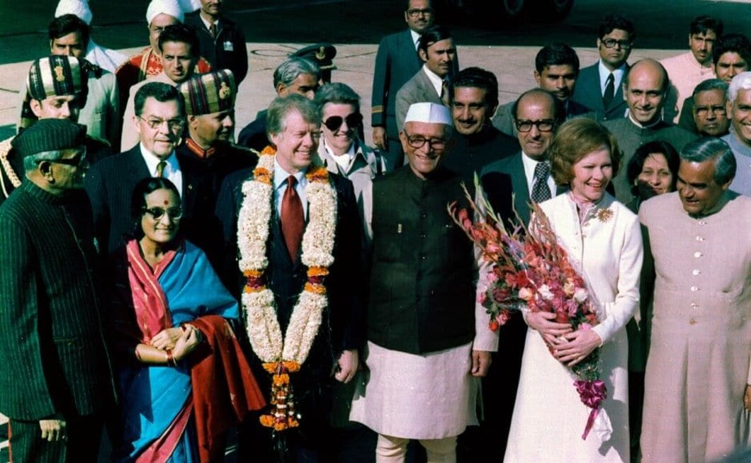 Former Indian Prime Minister Morarji Desai and Atal Bihari Vajpayee welcome former US President Jimmy Carter and Rosalind Carter during their January 1978 India visit. It was part of a seven-nation tour over nine days and ended with the controversy around Indian nuclear ambition. Photo via Getty Images. Former Indian Prime Minister Morarji Desai and Atal Bihari Vajpayee welcome former US President Jimmy Carter and Rosalind Carter during their January 1978 India visit. It was part of a seven-nation tour over nine days and ended with the controversy around Indian nuclear ambition. Photo via Getty Images.