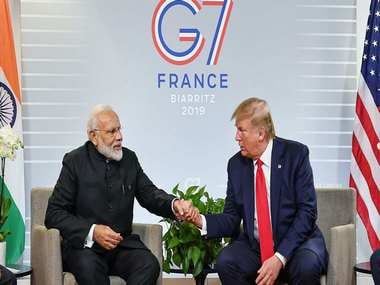 Narendra Modi meeting Donald Trump on the sidelines of the G7 Summit. Image courtesy: Twitter/PIB_India