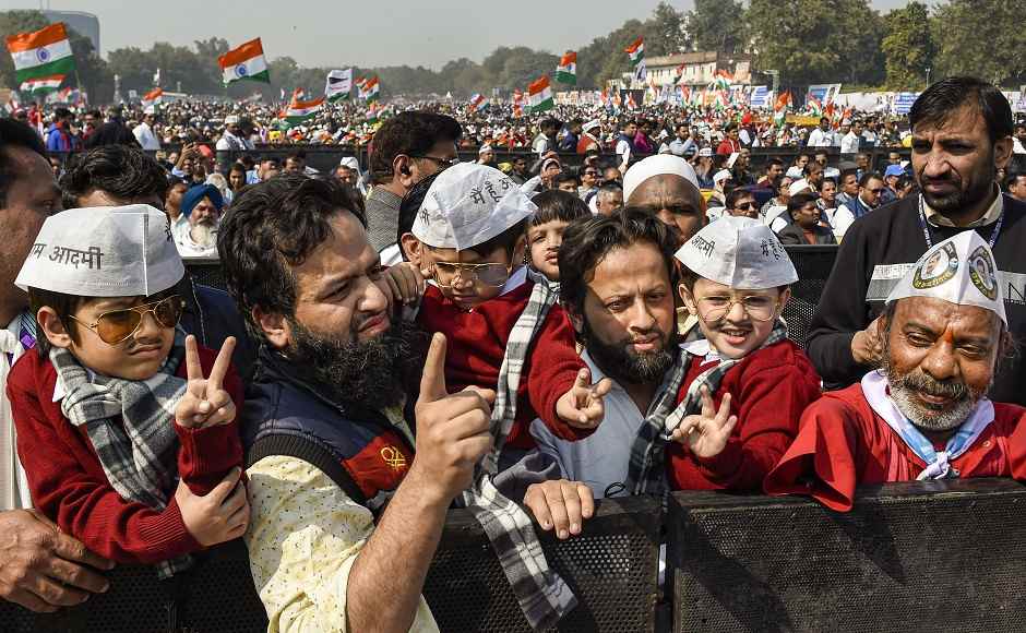 'Chhotu mufflermen' (children dressed up as Kejriwal) also dotted the venue. One-year-old Aavyan Tomar, whose pictures as"Baby Mufflerman" went viral soon after the election results were announced, was one of the special invites to the ceremony. PTI 'Chhotu mufflermen' (children dressed up as Kejriwal) also dotted the venue. One-year-old Aavyan Tomar, whose pictures as"Baby Mufflerman" went viral soon after the election results were announced, was one of the special invites to the ceremony. PTI