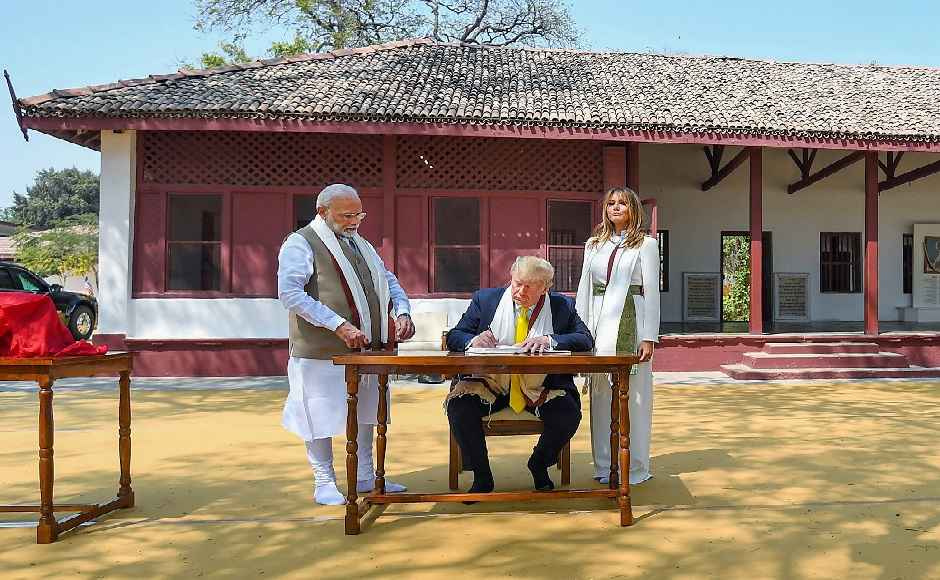 From Ahmedabad airport, Trump along with his family, went to the Sabarmati Ashram for a brief visit. The Trumps paid tribute to Mahatma Gandhi and the US president also tried his hand at spinning yarn. The US president and First Lady signed the guest book. Trump, in the message, thanked his "great friend" Narendra Modi for the "wonderful visit" to India. PTI From Ahmedabad airport, Trump along with his family, went to the Sabarmati Ashram for a brief visit. The Trumps paid tribute to Mahatma Gandhi and the US president also tried his hand at spinning yarn. The US president and First Lady signed the guest book. Trump, in the message, thanked his "great friend" Narendra Modi for the "wonderful visit" to India. PTI