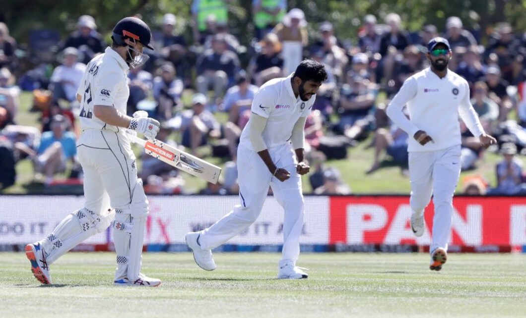 India's Jasprit Bumra, centre, celebrates after dismissing New Zealand's Kane Williamson, left, during play on day two of the second Test between New Zealand and India. Bumrah returned with figures of 3/62. AP India's Jasprit Bumra, centre, celebrates after dismissing New Zealand's Kane Williamson, left, during play on day two of the second Test between New Zealand and India. Bumrah returned with figures of 3/62. AP