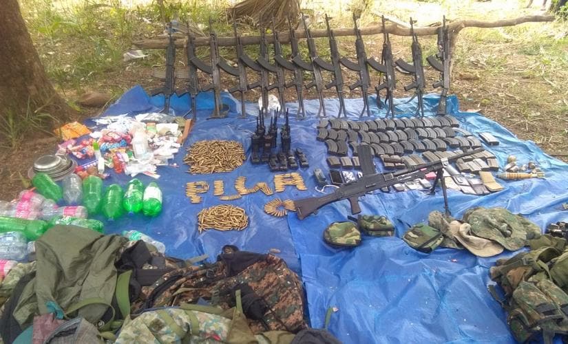 Arms and ammunition of police force in Maoist possession, photo released by Naxals.