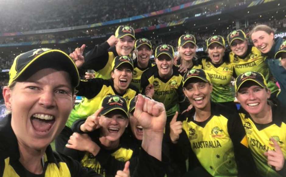 The triumphant Aussie women pose for a photo at the end of the contest. Twitter @T20WorldCup The triumphant Aussie women pose for a photo at the end of the contest. Twitter @T20WorldCup