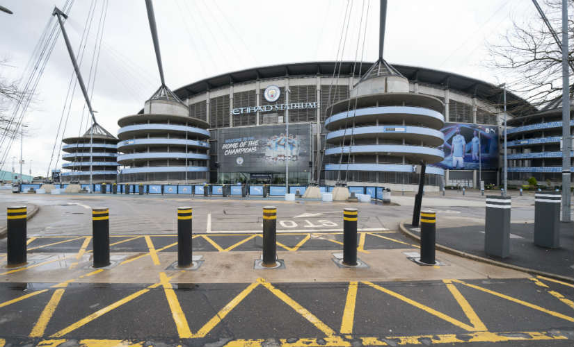 A deserted Etihad Stadium where Manchester City were due to play Burnley in Premier League on 14 March, 2020. AP