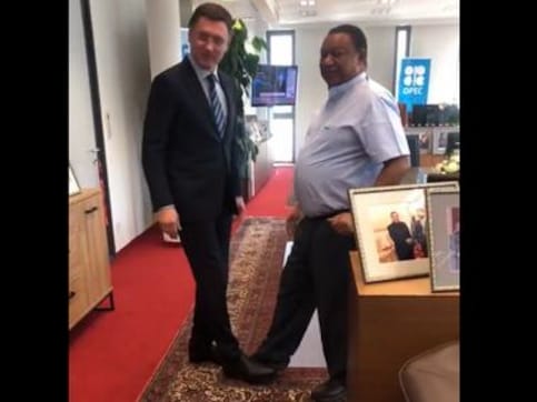 Amid coronavirus outbreak, OPEC officials avoid hugs, greet each other with their feet Amid coronavirus outbreak, OPEC officials avoid hugs, greet each other with their feet