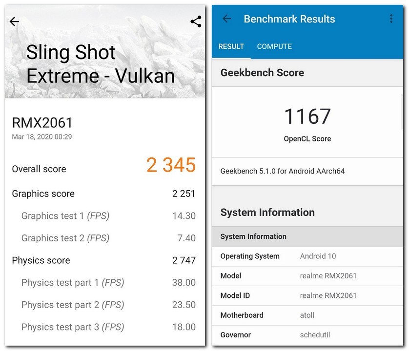 (L-R) 3D Mark Vulcan score and