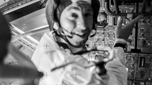While the original mission was to land on the moon, the explosion made them abort it. Instead of coming straight back to Earth, the mission's flight director advised them to take the long route home by orbiting around the moon. Commander Lovell is pictured at his position in the Lunar Module. Image credit: NASA/Andy Saunders While the original mission was to land on the moon, the explosion made them abort it. Instead of coming straight back to Earth, the mission's flight director advised them to take the long route home by orbiting around the moon. Commander Lovell is pictured at his position in the Lunar Module. Image credit: NASA/Andy Saunders