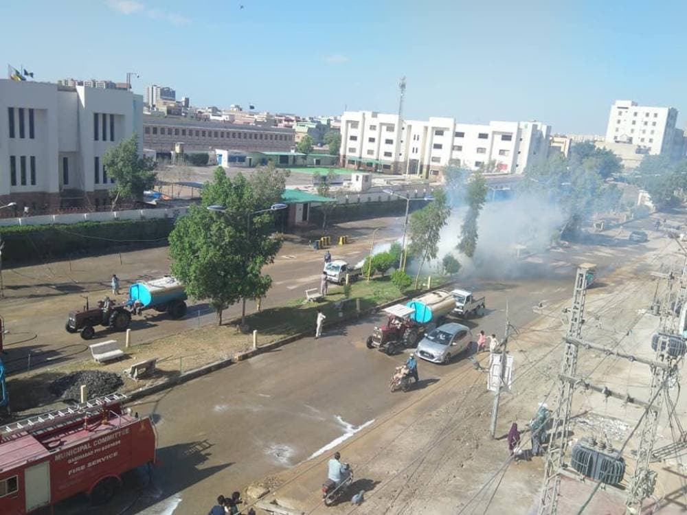 Mass fumigation and disinfection going on in Hyderbad, India, Image credit: Twitter/Javed Laghari