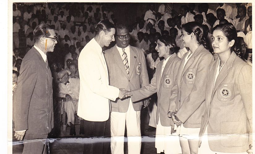 India's Uber Cup team against Malaysia; Sushila Kapadia is on extreme right.