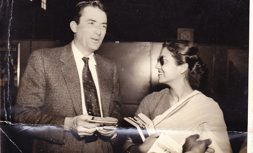 Sushila Kapadia chats with Gregory Peck in the US.