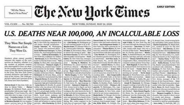 The New York Times devotes entire front page to 1,000 COVID-19 victims: The project behind long, solemn list of people The New York Times devotes entire front page to 1,000 COVID-19 victims: The project behind long, solemn list of people