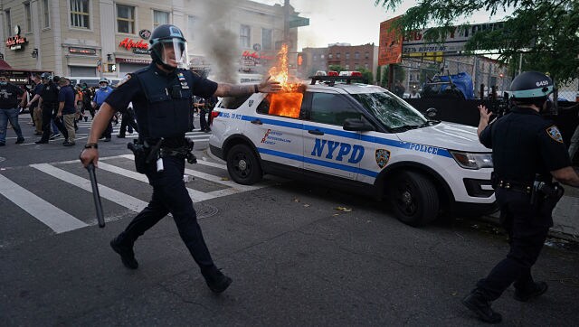 Protests over killing of George Floyd: Burning police vehicle becomes symbol of unrest in New York City Protests over killing of George Floyd: Burning police vehicle becomes symbol of unrest in New York City