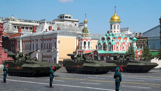 Around 14,000 soldiers took part in the parade, including units from several former Soviet republics and from Mongolia and Serbia. More than 230 military vehicles drove across the vast square in the Russian capital, ranging from renowned WWII-era T-34 tanks to hulking Topol intercontinental ballistic missile-launchers. AP Around 14,000 soldiers took part in the parade, including units from several former Soviet republics and from Mongolia and Serbia. More than 230 military vehicles drove across the vast square in the Russian capital, ranging from renowned WWII-era T-34 tanks to hulking Topol intercontinental ballistic missile-launchers. AP