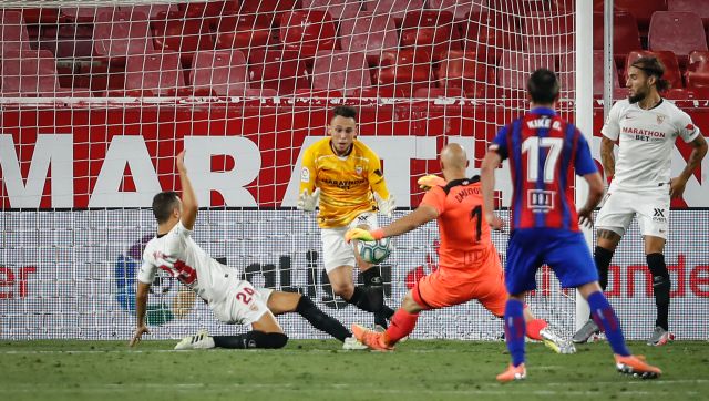 Lucas Ocampos can do it all! Against Eibar, the Sevilla man scored in the 56th minute and then had to don the goalkeeper's gloves to deny a 100th minute equaliser. LaLiga Lucas Ocampos can do it all! Against Eibar, the Sevilla man scored in the 56th minute and then had to don the goalkeeper's gloves to deny a 100th minute equaliser. LaLiga