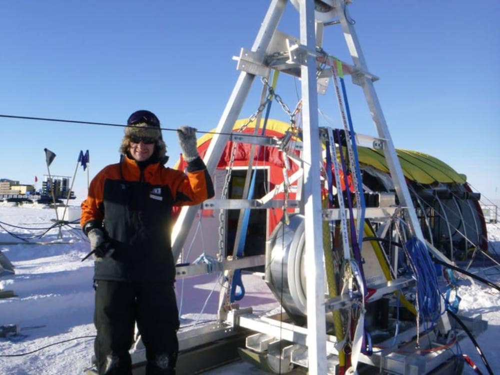 The team used a hot-water jet to drill through the ice to the ocean below. Craig Stevens, Author provided