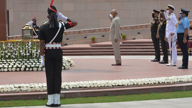 President Ram Nath Kovind paid tribute to the soldiers who have laid down their lives for the country at the National War Memorial near India Gate in Delhi. Image Credits: Twitter @Rashtrapatibhvn President Ram Nath Kovind paid tribute to the soldiers who have laid down their lives for the country at the National War Memorial near India Gate in Delhi. Image Credits: Twitter @Rashtrapatibhvn
