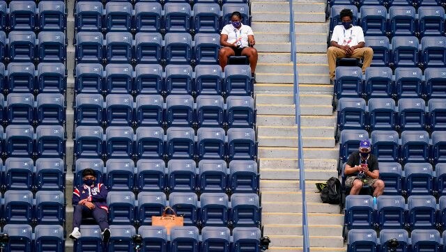 USTA staff watch the action from the stands during the US Open 2020 women's singles final. AP USTA staff watch the action from the stands during the US Open 2020 women's singles final. AP