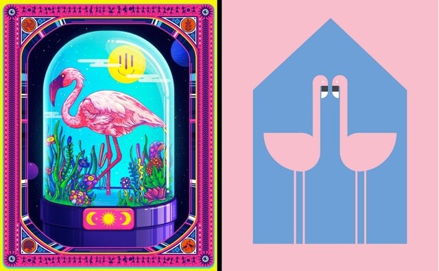 Works by artists Aaron Pinto and Shweta Malhotra were also among those on display. While Pinto's work (Left) depicted a bright and colourful take on flamingos, Malhotra's design (Right) was a call to Mumbaikars to save the habitat of these migratory birds. Works by artists Aaron Pinto and Shweta Malhotra were also among those on display. While Pinto's work (Left) depicted a bright and colourful take on flamingos, Malhotra's design (Right) was a call to Mumbaikars to save the habitat of these migratory birds.