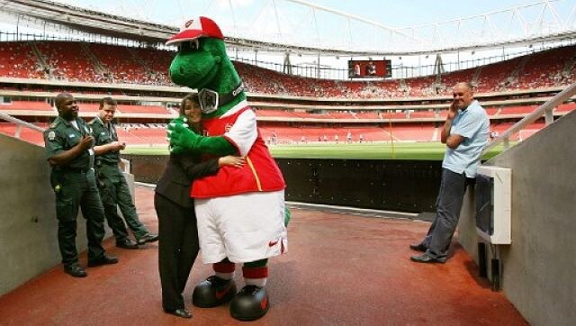 Arsenal mascot Gunnersaurus makes comeback to Emirates Stadium after extinction fears Arsenal mascot Gunnersaurus makes comeback to Emirates Stadium after extinction fears