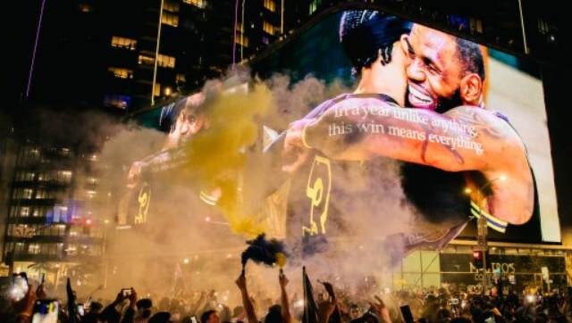LA Lakers fans turned up in huge numbers in Los Angeles to celebrate their NBA championship victory on Sunday. Almost 80 people were arrested in a celebration which soon turned to violence following their team's 17th NBA crown, their first in a decade. The Lakers beat Miami Heat 106-93 in Game 6 of the NBA Finals. AFP LA Lakers fans turned up in huge numbers in Los Angeles to celebrate their NBA championship victory on Sunday. Almost 80 people were arrested in a celebration which soon turned to violence following their team's 17th NBA crown, their first in a decade. The Lakers beat Miami Heat 106-93 in Game 6 of the NBA Finals. AFP